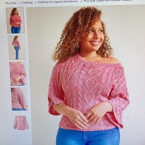 Venus Pink Cable Knit Pullover Sweater. 1X.